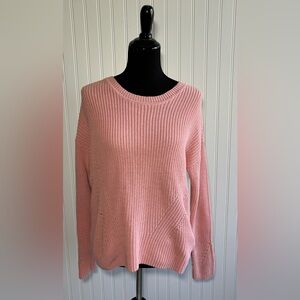 Lucky Brand Back Lace Pullover Sweater Chunky Knit Pale Pink Womens Size Small